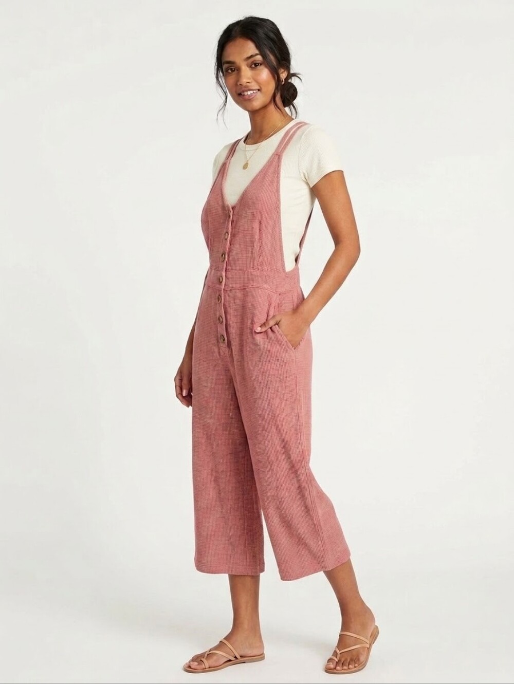 One Clothing Pink Overalls Jumpsuit Dusty Rose Bib Front Adjustable Straps Boho